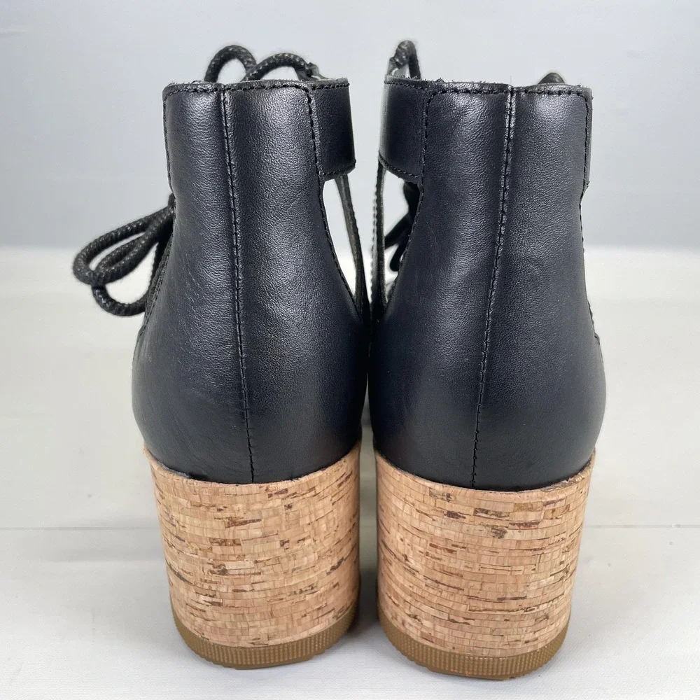Sorel Cameron Flatform Wedge Sandals Womens Size 9.5 Black Leather Strappy Shoes